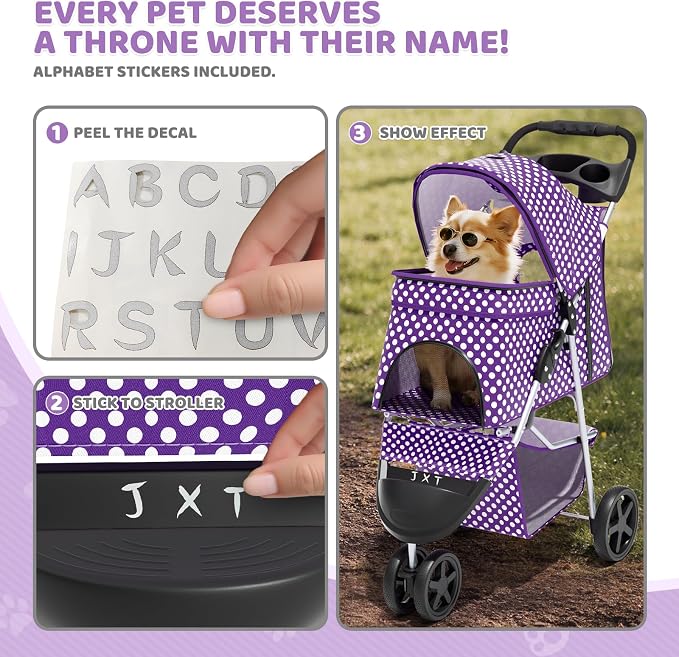Magshion 3-Wheel Pet Stroller for Small/Medium Dogs & Cats, Up to 33lbs | Foldable Travel Jogger w/ Breathable Mesh Cover, Lightweight Design, Safety Tethers, Cup Holder & Storage Basket
