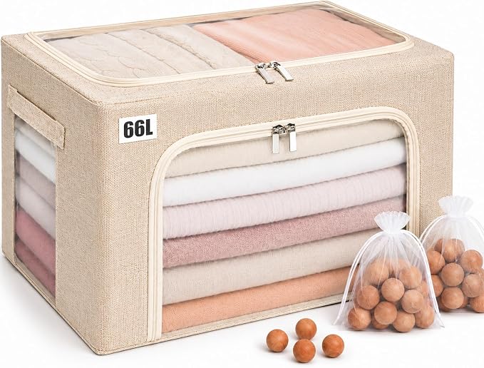 66L Large Cashmere Sweater Storage Bags | With 2 Bags of Natural Cedar Ball | Breathable Cashmere Garment Bag for Merino Wool/Knit Sweater, Stackable Knitwear Wool Clothes Storage Organizer Pouch