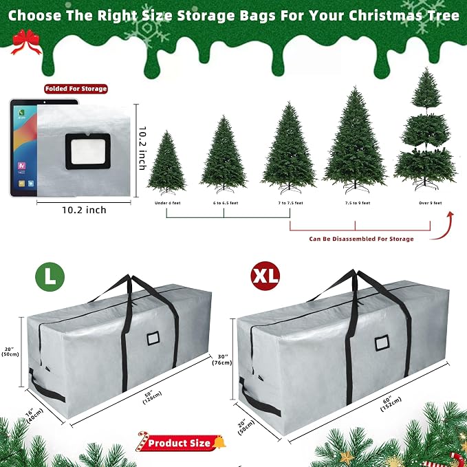 Large Christmas Tree Storage Bag Heavy Duty 7.5 Ft (Gray) | Protects From Moisture & Dust, Holiday Storage, Alternative To Tree Storage Box