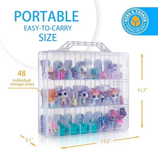 Bins & Things Hot Wheels Display Case and Toy Car Storage Organizer, Double sided 48 - Multi Compartment Plastic Car Toy Organizer Compatible with Lego, LOL Surprise Matchbox cars storage case - Blue