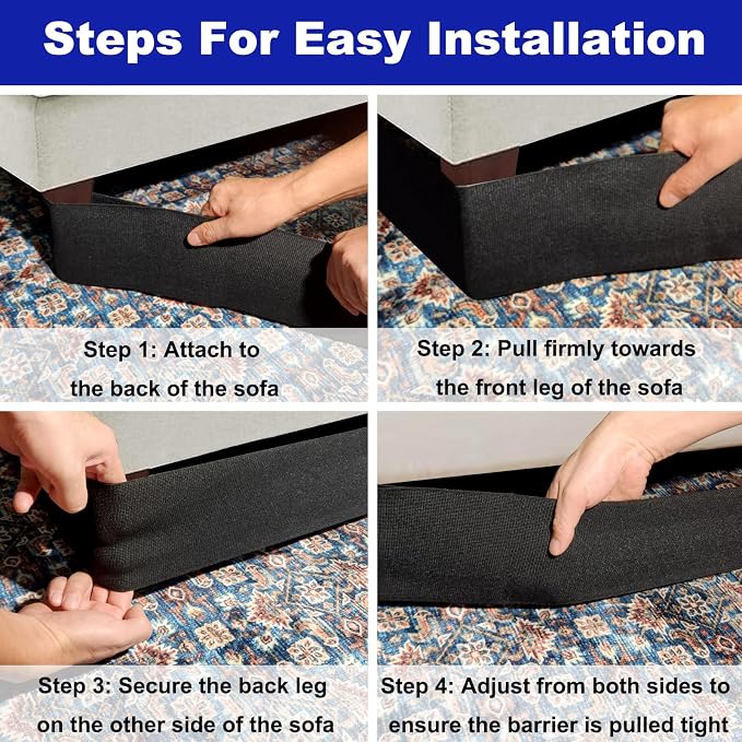 Under Couch Bed Blocker for Kids and Pets Toys, 123" L x 5" H, Easy Install | Under Sofa Barrier for Dogs, Cats and robot vacuums, Gap Filler for Furniture