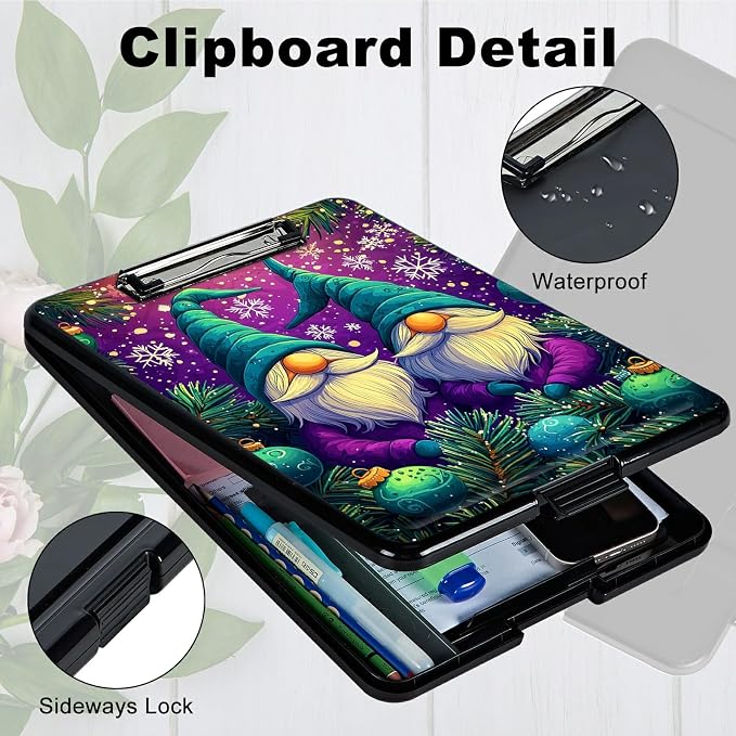 Heavy Duty Storage Clipboard, Slim Nursing Clipboard with Internal Pen Case, Portable File Organizer Case for A4 Letter Size Paper Office Medical Professionals, Hat Snowflake Old Man