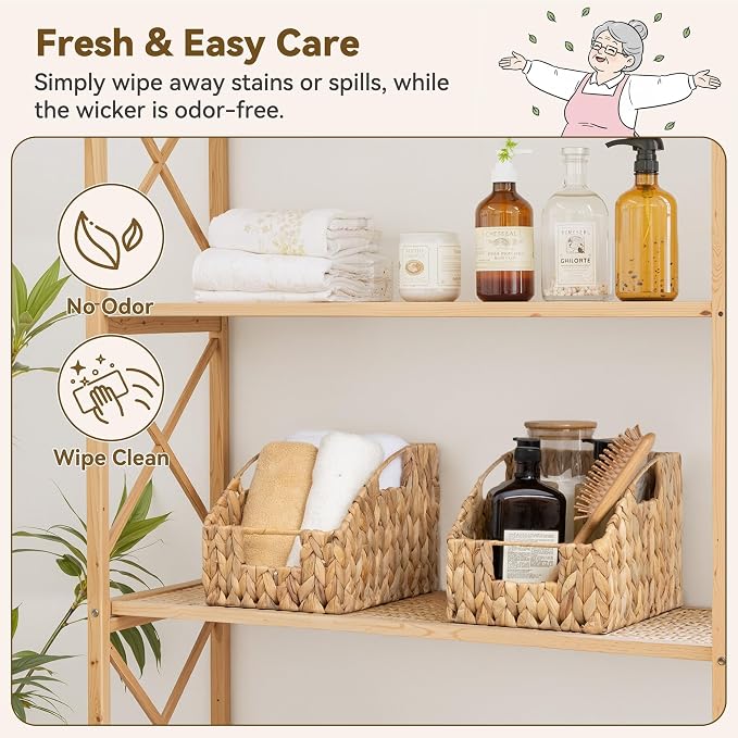GRANNY SAYS Wicker Baskets for Organizing, Water Hyacinth Storage Baskets | Wicker Storage Baskets for Pantry, Open Front Basket for Shelves, Kitchen Storage Baskets, Decorative Basket for Home Decor