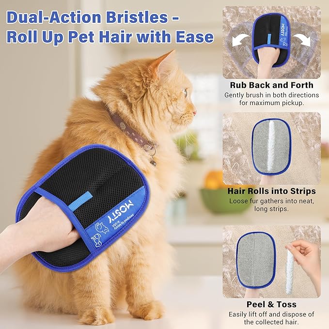 Pet-Hair-Removal-Glove, Reusable Cat & Dog Deshedding Glove for Sofa, Furniture, Couch, Carpet, Car Seat, Efficient-Double-Sided-Electrostatic-Pet-Grooming-Mitt, Quick Cleaning Fur Remover Tool 1PCS