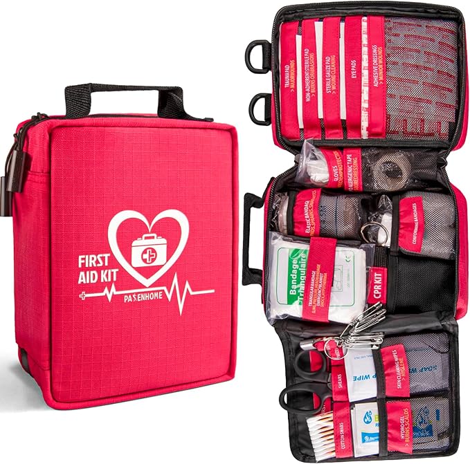 First Aid Kit with Rapid-Response Labeled Compartments, Compact Waterproof Emergency Kit with Molle Straps for Car, Camping, Home, Hiking, Travel