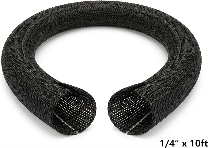 1/4 inch Split Cable Sleeve - 6.5ft Cord Protector Wire Loom Tubing (Black - 1/4 inch x 10ft)