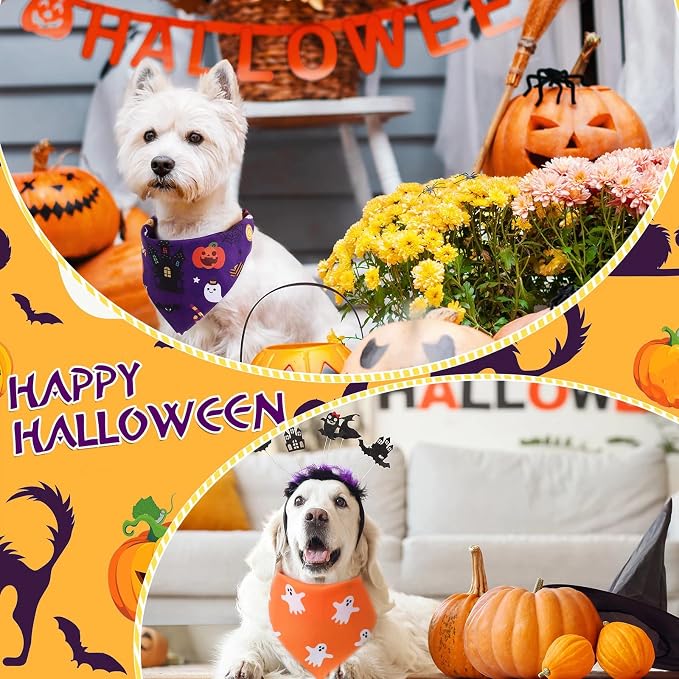 Abbylike 50 Pcs Halloween Dog Bandanas Bulk, Pumpkin Ghost Bat Skull