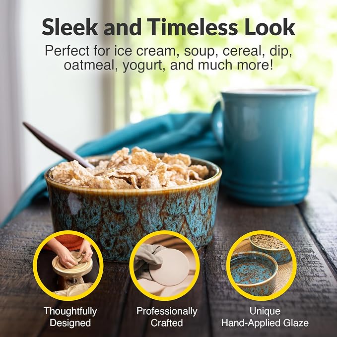 Ceramic Bowl for Soup, Ice Cream, Rice, Pasta, Cereal, Dog, Cat, Pet Food | Microwave and Dishwasher Safe, Durable Ceramic for Everyday Use. Match with other Elevated Lifestyle Kitchen Accessories