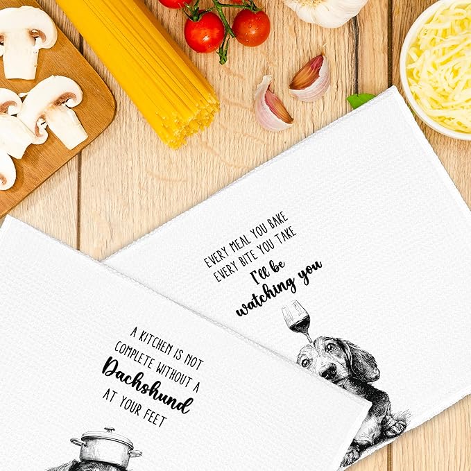 Funny Dog Dachshund Kitchen Towels Set of 2, A Kitchen Is Not Complete Hand Towels Decor for Bathroom, Cute Dish Towel Gifts for Dog Lovers,Rustic Tea Bar Waffle Towel for Dining Room 16x24in