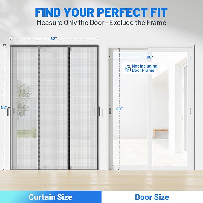 Heavy Duty Magnetic Screen Door Mesh, Door Net Screen with 100 Magnets | Pet & Kid Friendly, PET Fine Mesh Doors Screens Keep Bug Out Fit Sliding Patio French Doors Size 60"x80"-Screen Size 62"x82