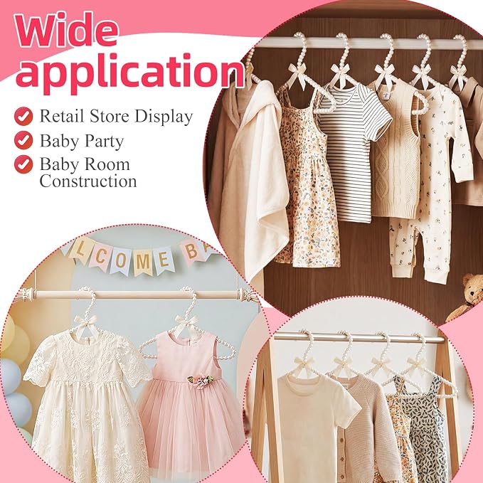 MAGICLULU 2 Pack Pearl Beaded Hangers for Kids, 11.8 x 7.5 Inch Plastic Baby Clothes Hangers with Bow, Non Slip Toddler Nursery Closet Organizer for Girl Dress, Dog Pet Apparel (White)