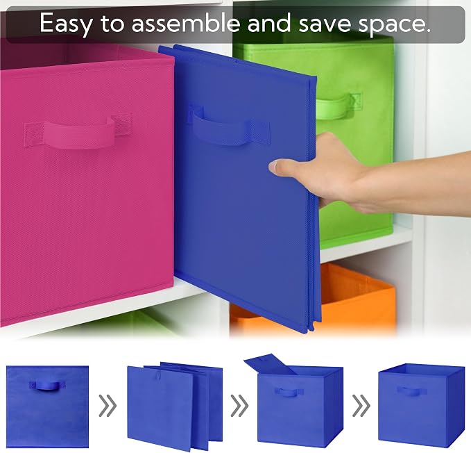 GRANNY SAYS 11 Inch Cube Storage Bins, Cube Organizers, Rainbow, 8-Pack | Collapsible Storage Boxes with Thickened Base Plate, Sturdy Handles, Decorative Baskets for Shelves, Closet