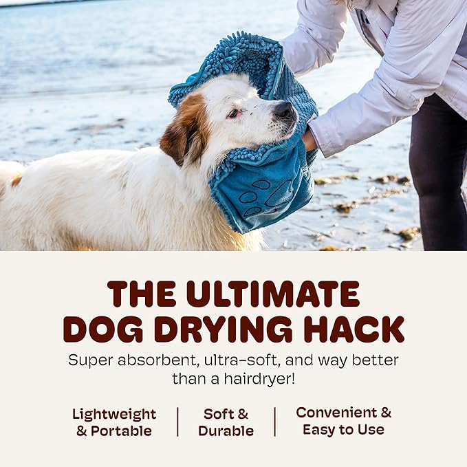 Dog Gone Smart The Dirty Dog Shammy - Antimicrobial Microfiber Dog Towel for Odor Control, Fast-Drying Plush, Dual Hand Pockets & Elastic, Super Absorbent, Machine Washable, 31 x 13 in, Pacific Blue