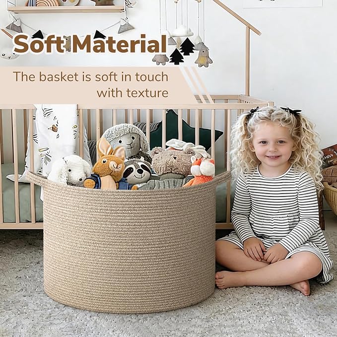 INDRESSME 115L Extra Large Woven Wicker Blanket Basket Living Room | 23.6" x 15.7" Storage baskets for toys laundry & pillows. Fits living room, bedroom or nursery décor. Soft-touch with handles