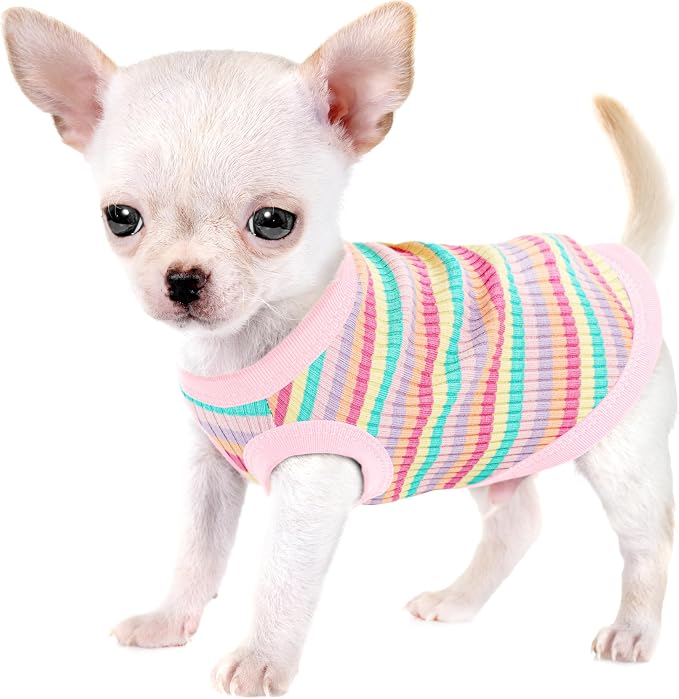 Elevate Your Pet's Comfort and Fashion: Premium 100% Cotton Rib Dog Shirt Vest for Small Breeds Like Chihuahuas, Yorkies, and Puppies .Year-Round Style with Tank-Style Puppy Attire Light Pink M
