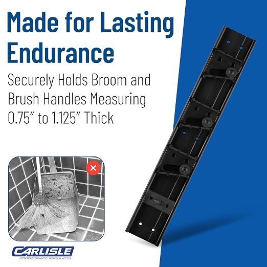 Carlisle FoodService Products 4073100 Roll 'N Grip Mop, Broom and Tool Holder / Storage System, 3 Positions + 1 Hook