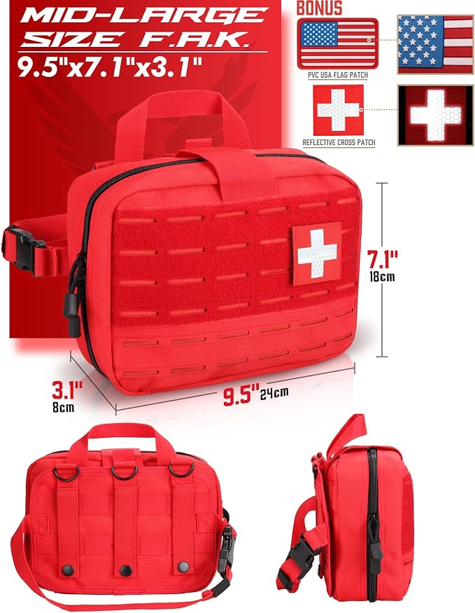 LIVANS Medical Bag, First Aid Bag Empty for Emergency & Trauma Kits | Molle Quick Release Design, Headrest Mount, Includes Flag and Cross Patch,Versatile for Tactical, Camping, Hiking and Travel