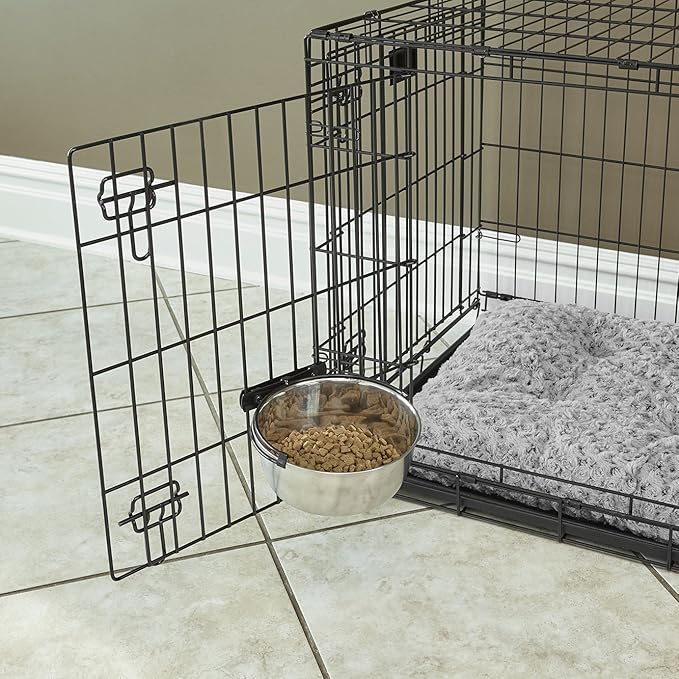 MidWest Homes for Pets Snap'y Fit Stainless Steel Food or Water Bowl, Holds 10 Ounces, Mounts to Wire Crates, No-Tip Design, Rust-Resistant, for Small Dogs and Cats