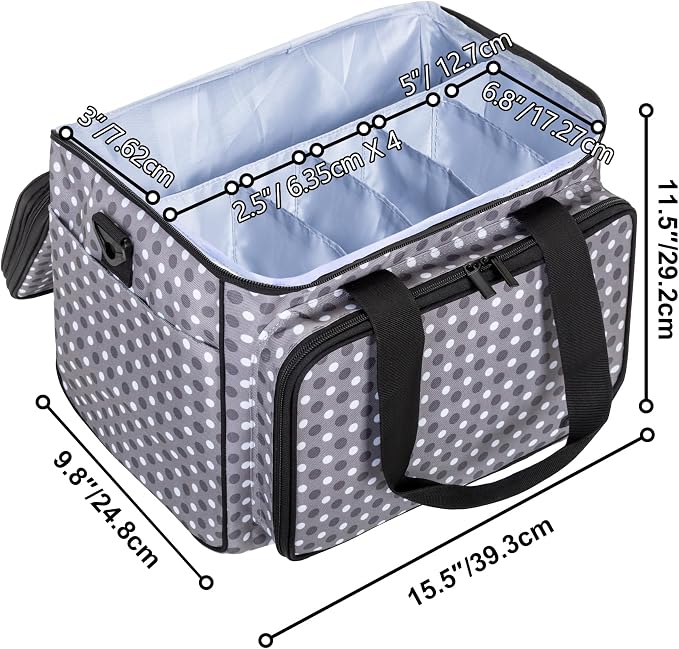 Teamoy Crochet Bag Knitting Bag Yarn Storage Tote, Yarn Organizer, Gray Dot | Yarn Holder for Crocheting, with Inner Divider and Cover, for Yarn Skeins, Project, Knitting Needles, and Crochet Supplies