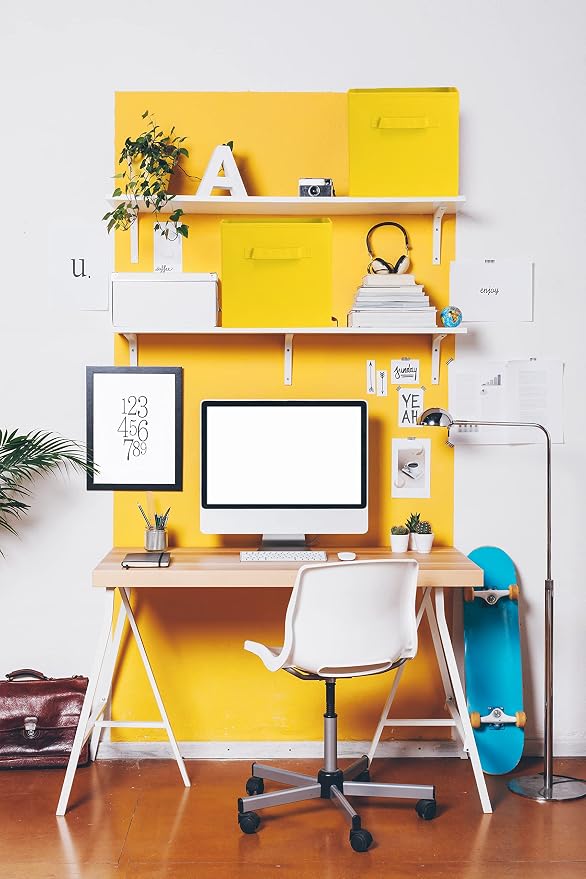 Simple Houseware 11-Inch Foldable Cube Storage Bins, Yellow, 6-Pack | Lightweight & Durable Structure Fabric Cubes Organizer for Closet or Shelves