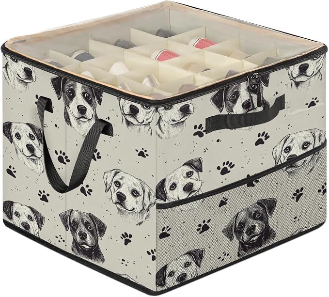 TropicalLife Cute Puppy Dogs Shoe Organizer for Closet | Paw Print Foldable Shoe Storage Organizer Box Bin with Adjustable Dividers and Clear Cover, Fits up to 16-32 Pairs