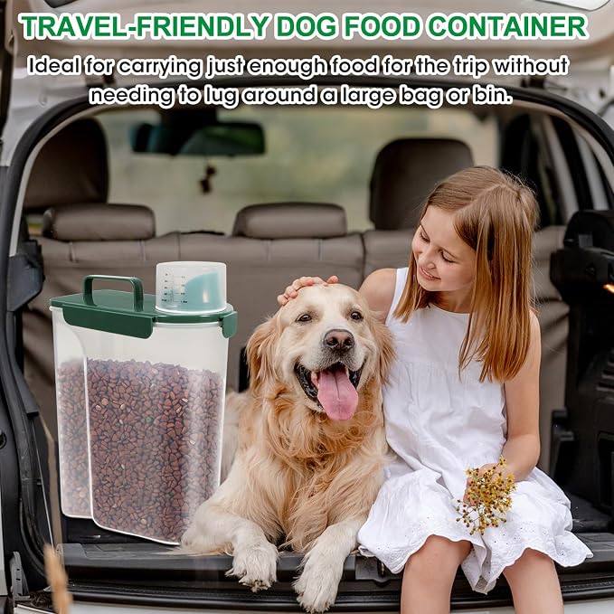 TBMax 10 Lbs Cat Dog Food Storage Container, 2026 Upgraded Large Pouring Container for Pet Food Storage, Bird Seed Dispenser, Portable Travel Kibble Holder -Dark Green