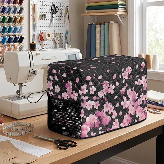 Sewing Machine Cover Polyester Febric Falling Cherry Blossom Print | Dust Pet Hair Protection,Quilting Design,Fits Standard Singer,Brother Janome Machines,Protecting Decorating Your Sewing Space