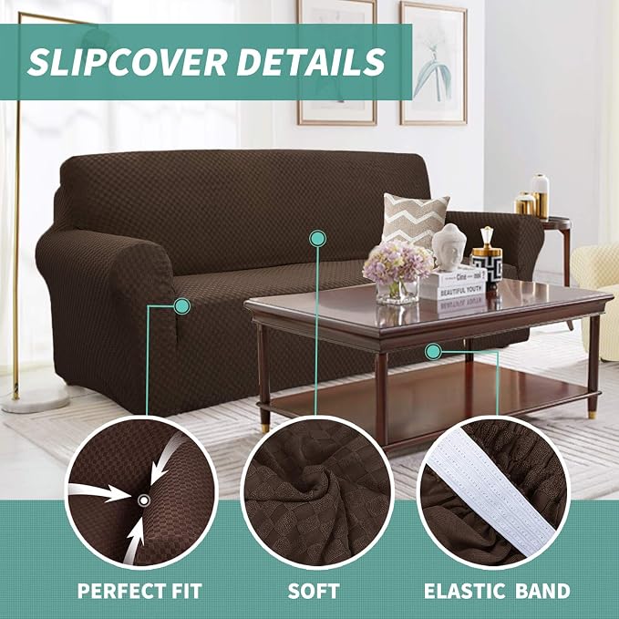 YEMYHOM Couch Cover Latest Jacquard Design High Stretch Sofa Chair Covers for Living Room, Pet Dog Cat Proof Armchair Slipcover Non Slip Magic Elastic Furniture Protector (Small, Dark Coffee)