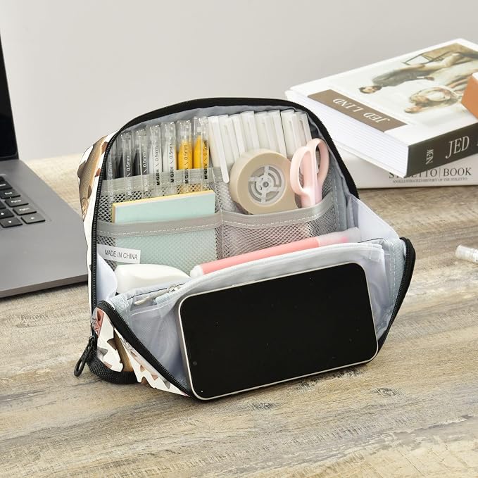 Aslsiy Large Capacity Pencil Case Retro Fish (2) Pencil Pouch for Boys Girls Portable Pen Bag Organizer Standing Makeup Bag for School Office Supplies
