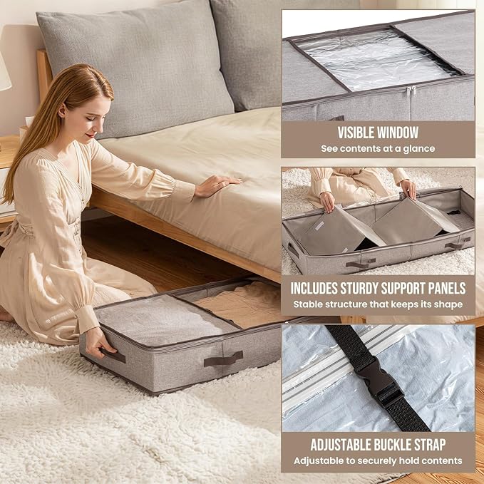 TAILI Under Bed Vacuum Storage Bags for Comforters and Blankets, Save 80% Space, Large Capacity Foldable Cationic Storage Box for Quilts Pillow Blankets Linen, 41" x 17.7" x 6", Jumbo Vacuum Seal