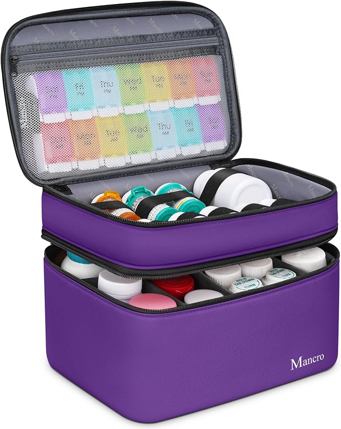 Mancro Dual Layers Medicine Organizer Bag with Lockable Zipper | Pill Bottle Organizer Storage, Medication Bag for Pills, Vitamins, Medical Supplies for Home Storage, College Medicine Kit
