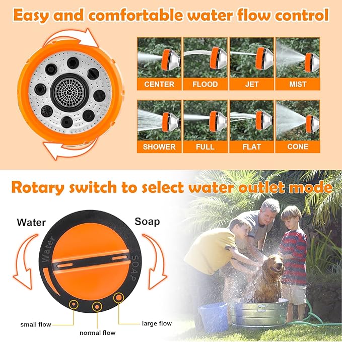 Upgrade Dog Washing Hose Attachment with Replacement Soap Bottle, 8 Spray Patterns Dog Wash Hose Attachment with Dog Washing Gloves, Suitable for Watering Plant, Patio, Cleaning, Showering Pet