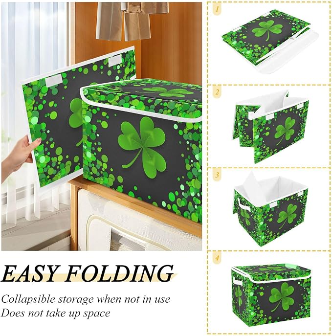St. Patrick's Day Storage Bins with Lids and Carrying Handle,Foldable Storage Boxes Organizer Containers Baskets Cube with Cover for Home Bedroom Closet Office