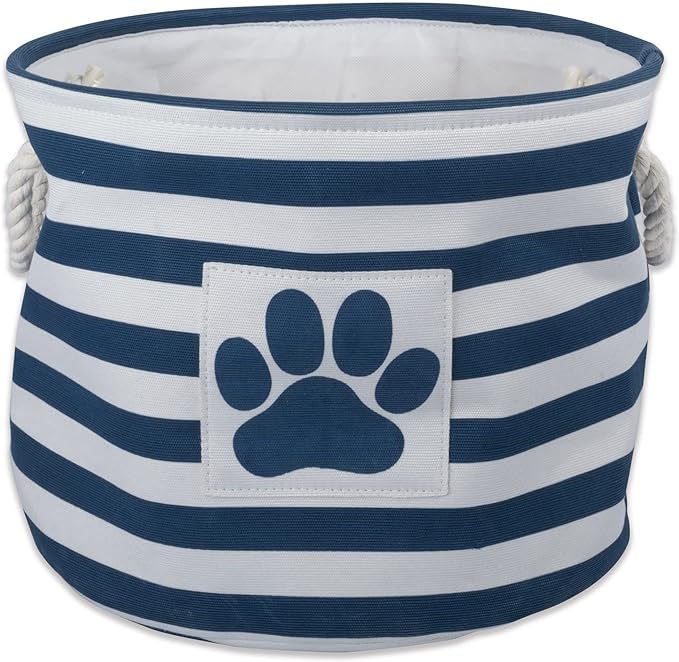 Bone Dry Pet Storage Collection Striped Paw Patch Bin, Large Round, Navy