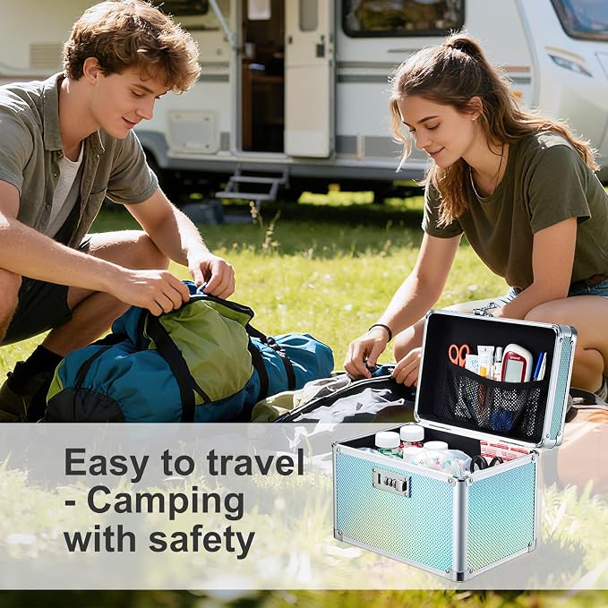 Lockable Medicine Storage Box - Turquoise Cabinet Med Lock Organizer, 10 x 7 x 7.9 Inches Safe Med Case with Lock for Home, Dorm, Office, or Travel