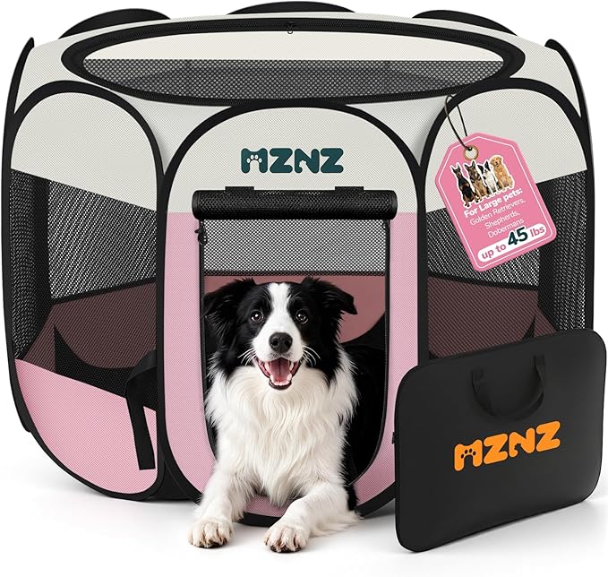 Dog Cat Small Animal Puppy Playpen Crate, Large, Pink | Portable Pop Up Pet Cage Enclosure Tent Kennel Indoor Outdoor with Carrying Case, No Assembly, Camping Use