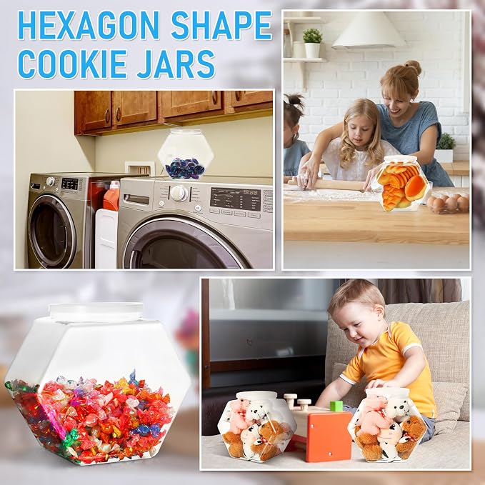 Uiifan Plastic Candy Jar with Lid Clear Hexagonal Fish Bowls,210 Oz | Clear Cookie Jar Desk Pet Display, Dog Food Craft Supplies Coffee Pod Storage, Wide Mouth Easy Access Organizer