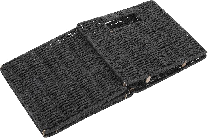 6 Pack 8.7 Inch Wicker Baskets | Hand Paper Rope Storage Baskets，Foldable Cube Storage Bins Organizer Square Wicker Cubes for Shelves (Black)