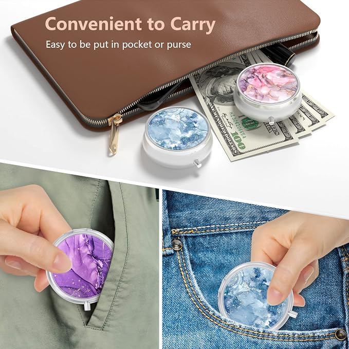 3 Pack Pill Box, Small Pill Case for Purse & Pocket, Cute Travel Medicine Organizer, Portable Medicine Container Holder to Hold Vitamins, Medication, Fish Oil & Supplement, Light Luxury Marble | Cute Travel Medicine Organizer, Portable Medicine Contain...