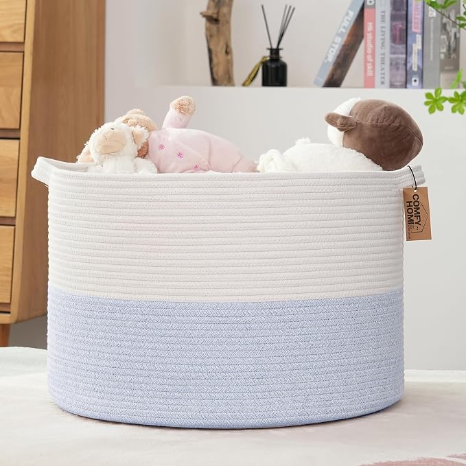 COMFY-HOMI XXXL Large Laundry Basket, Cotton Rope Nursery Woven Basket for Storage, Blanket Baskets Living Room Laundry Hamper, Dog Toy Storage Organizer, Home Decor