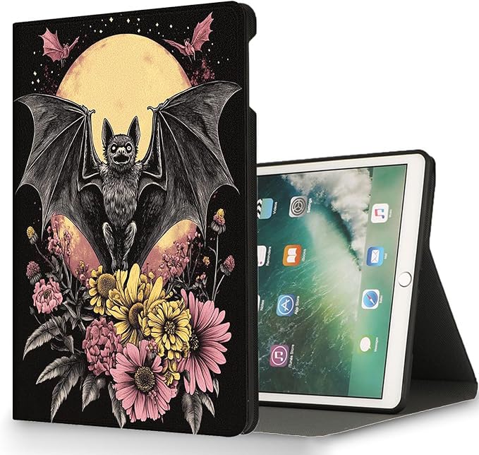 for Microsoft Surface Pro 7 Plus,Surface Pro 7/6/5/4 12.3" Tablet Case,Auto Wake/Sleep,Adjustable Stand Protective Cover - Bat Moon
