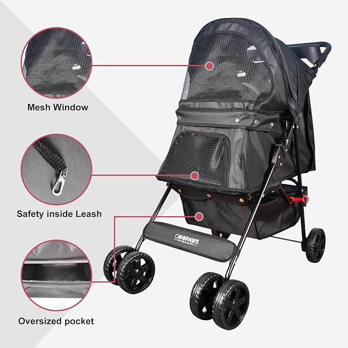 Jespet 4-Wheel Promenade Pet Stroller, Foldable Stroller with Cup Holder | Foldable Dog Stroller, Storage Basket & Cup Holder, Breathable and Visible Mesh for All-Season