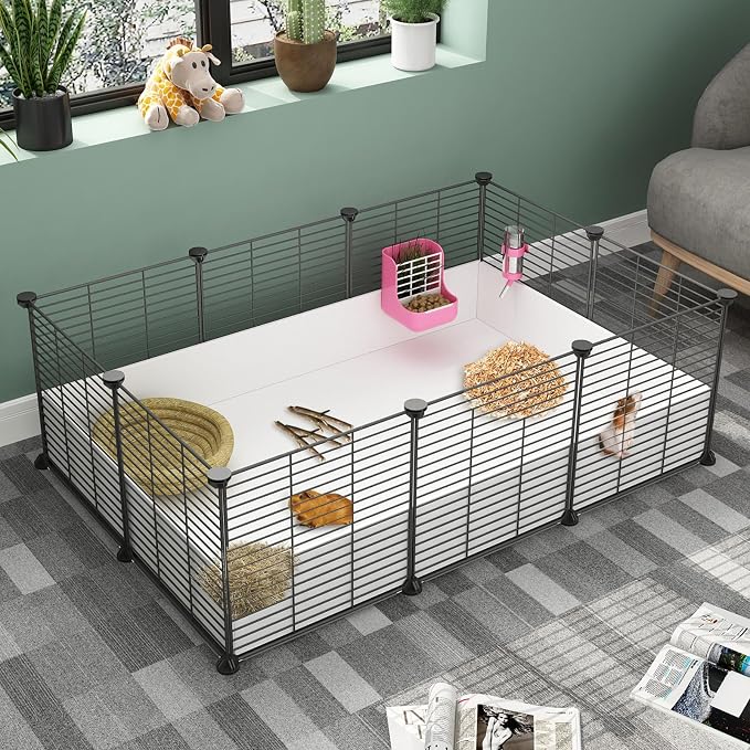 Oneluck Guinea Pig Cage, Indoor Habitat with Waterproof Plastic Bottom, Playpen for Small Pet Bunny, Turtle, Hamster, Partition cage