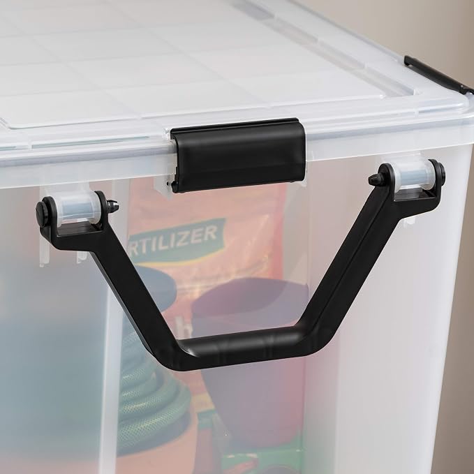 IRIS USA WeatherPro Storage Bins with Lids, 103 Qt, Gasket Seal, 2 Pack | Extra-large weather-tight storage for holiday décor, camping gear, totes, blankets, tools, and seasonal organization.