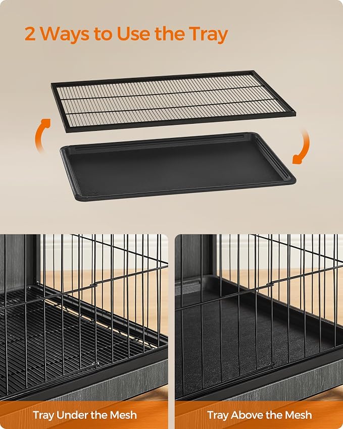 Feandrea 38.6" Dog Crate Furniture, Indoor Dog Cage Side End Table, XL Pet Wood Kennel for Large and Medium Dogs up to 70 lb with Multi-Purpose Removable Tray, Double-Door Pet House, Ink Black