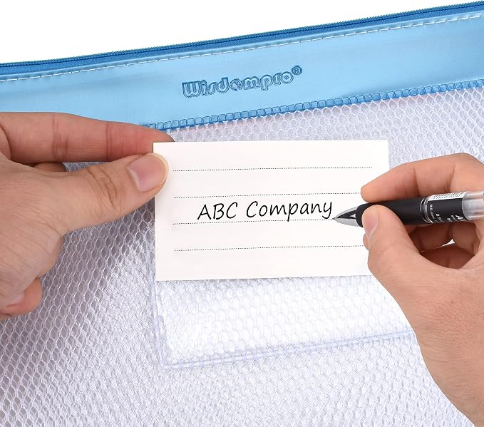 Wisdompro Zipper Pouch, 4 Pack Waterproof Mesh File Bag, Document Organizer | 13.3x9.8", Letter Size Mesh Bag with Outer Label Pocket, Durable, Perfect for File, Paper, Pen, Office, School, Home, Blue