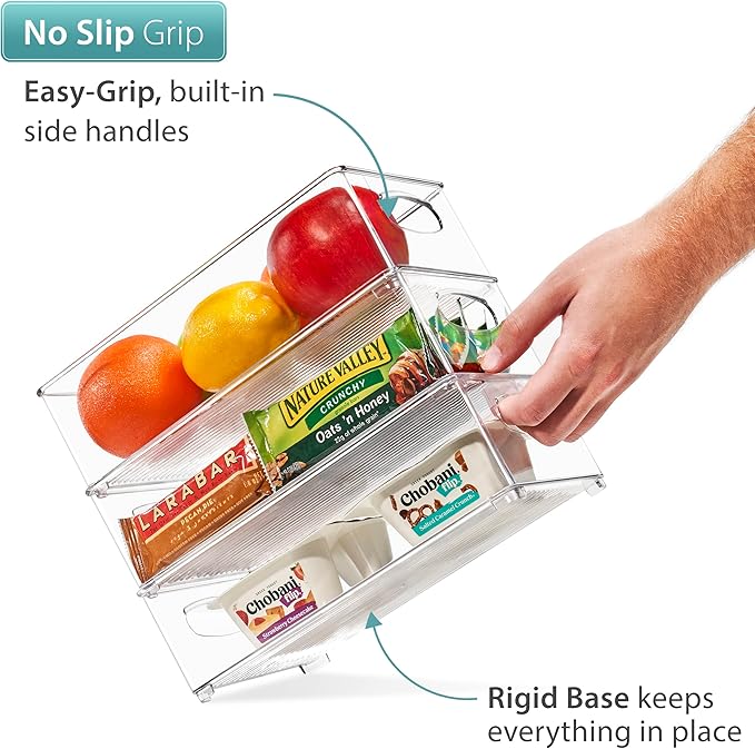 Sorbus Fridge Organizers and Storage, Clear Stackable Bins (Medium, 4 Pack) | Built-in grips support easy access and transport; plastic containers organize food in freezers, drawers and countertops.