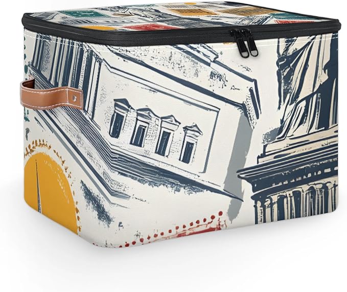 England London Foldable Storage Bin with Lid Zipper | Closet Shelf Organizer, Boxes, Basket Containers for Home, Lidded Storage Cube for Bedroom, Waterproof, with Handles