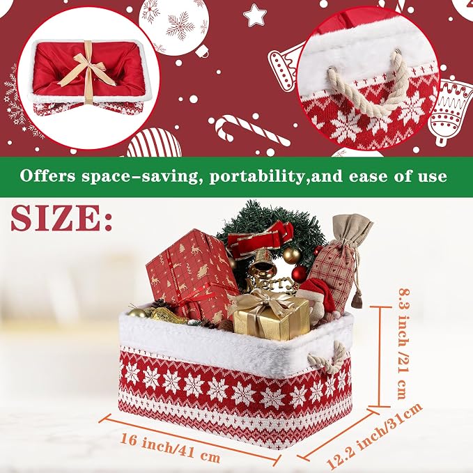 Christmas Basket Large Empty Christmas Baskets Red Christma Gift Baskets with Handles Holiday Storage for Gifts Holiday Decor for Baby/Kids/Nursery Room