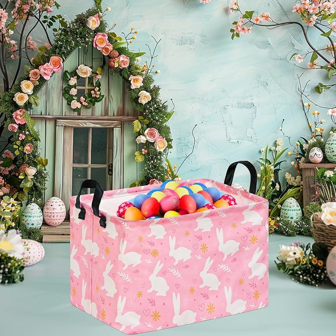 Kid Clothes Storage Basket Gift Shelf Basket Toy Storage Bin, Nursery Basket Organizer Box With Handles for Room Deco Bunny Easter Eggs Basket for Children